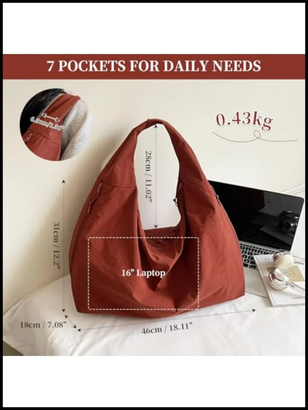 Large Slouchy Nylon Hobo Tote Shoulder Bag Travel Gym Work